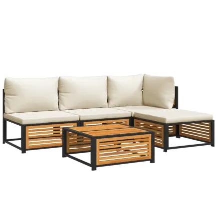 Salon de jardin avec coussins 5 pcs Bois d'acacia solide 2