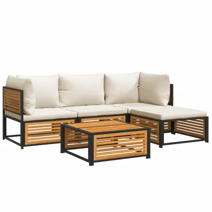Salon de jardin avec coussins 5 pcs Bois d'acacia solide 2