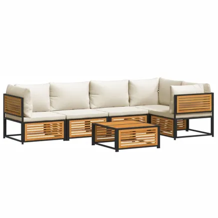 Salon de jardin avec coussins 6 pcs bois d'acacia solide 2