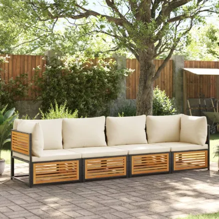 Salon de jardin avec coussins 4 pcs bois d'acacia massif