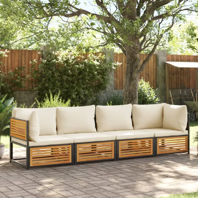 Salon de jardin avec coussins 4 pcs bois d'acacia massif