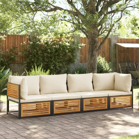 Salon de jardin avec coussins 4 pcs bois d'acacia massif