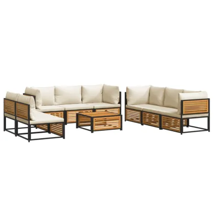 Salon de jardin avec coussins 9 pcs bois massif d'acacia 2