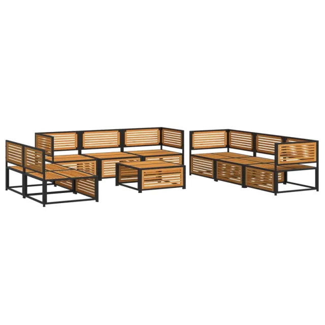 Salon de jardin avec coussins 9 pcs bois massif d'acacia