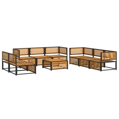 Salon de jardin avec coussins 9 pcs bois massif d'acacia