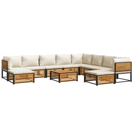 Salon de jardin avec coussins 11 pcs bois massif d'acacia 2