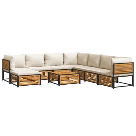 Salon de jardin avec coussins 9 pcs bois massif d'acacia 2