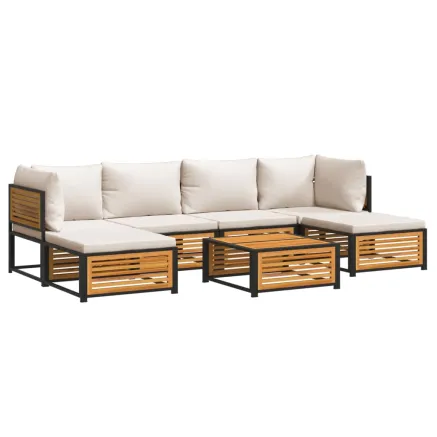 Salon de jardin avec coussins 7 pcs bois massif d'acacia 2
