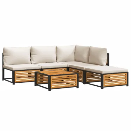 Salon de jardin avec coussins 6 pcs bois d'acacia solide 2