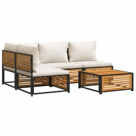 Salon de jardin avec coussins 5 pcs Bois d'acacia solide 2