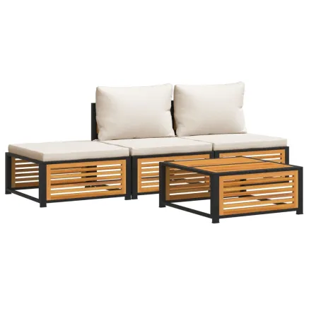 Salon de jardin avec coussins 4 pcs bois d'acacia massif 2