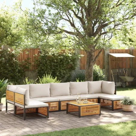 Salon de jardin avec coussins 8 pcs bois massif d'acacia