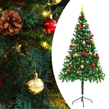 Arbre de Noël artificiel pré-éclairé avec boules vert 180 cm