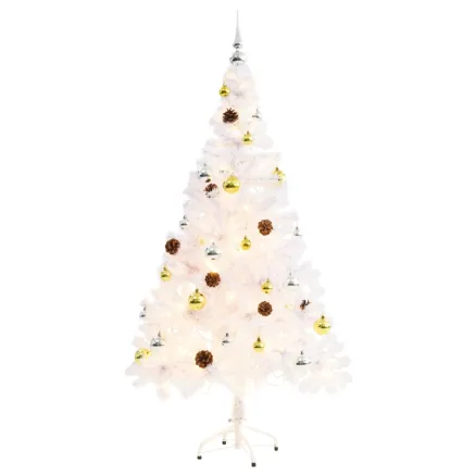 Arbre de Noël artificiel pré-éclairé avec boules blanc 150 cm 2