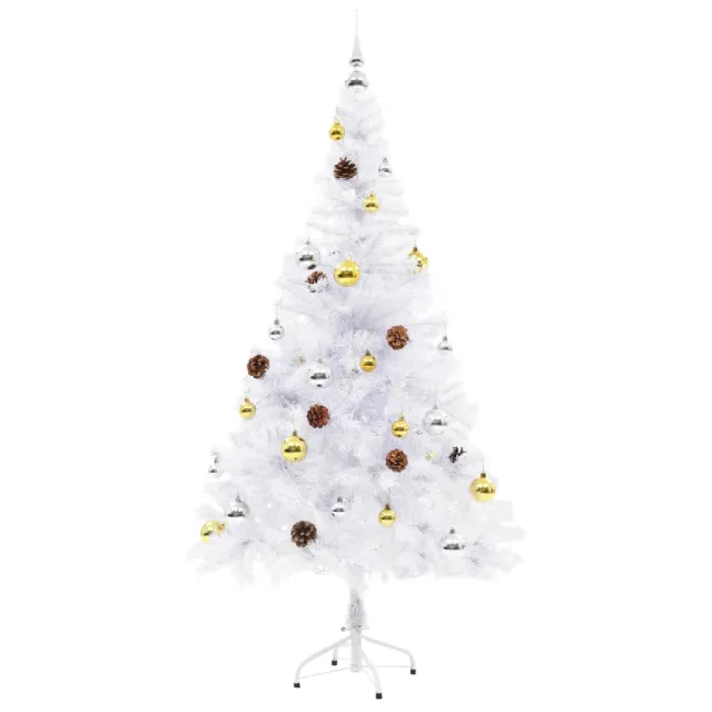 Arbre de Noël artificiel pré-éclairé avec boules blanc 150 cm