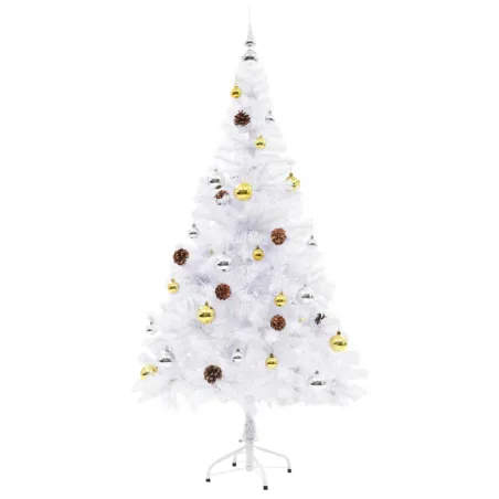 Arbre de Noël artificiel pré-éclairé avec boules blanc 150 cm