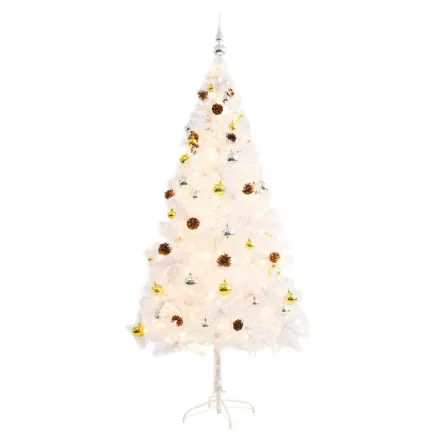 Arbre de Noël artificiel pré-éclairé avec boules blanc 180 cm 2