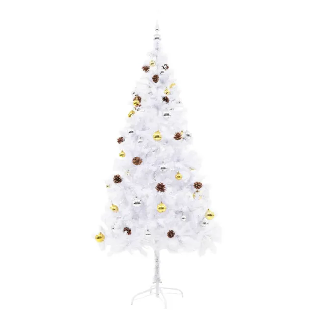 Arbre de Noël artificiel pré-éclairé avec boules blanc 180 cm