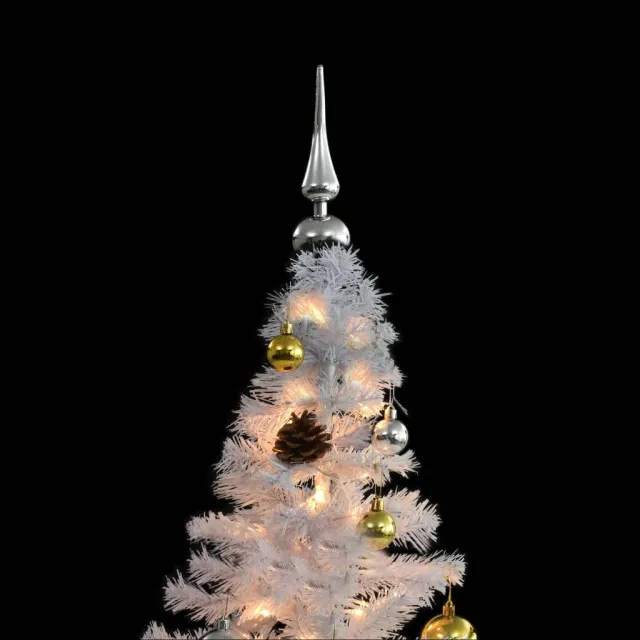 Arbre de Noël artificiel pré-éclairé avec boules blanc 180 cm