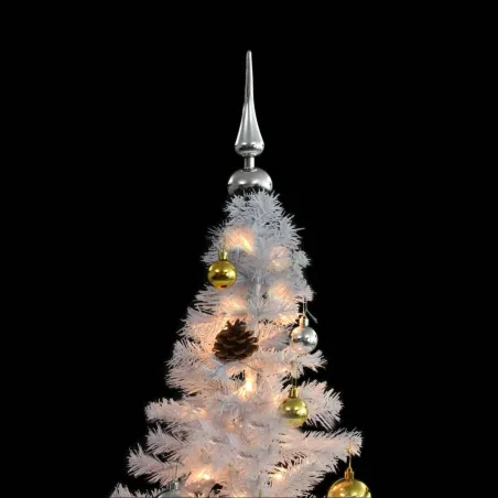 Arbre de Noël artificiel pré-éclairé avec boules blanc 180 cm