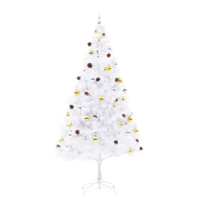 Arbre de Noël artificiel pré-éclairé avec boules blanc 210 cm