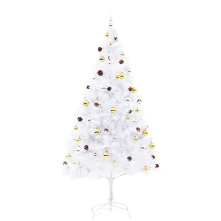 Arbre de Noël artificiel pré-éclairé avec boules blanc 210 cm