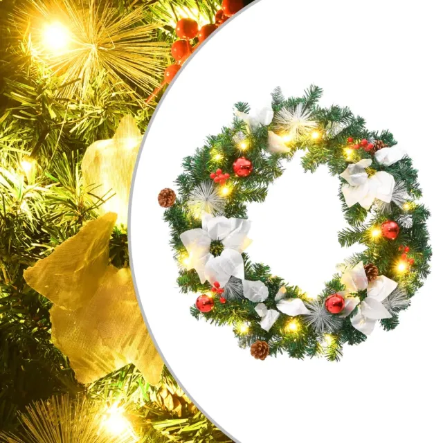 Couronne de Noël avec lumières LED vert 60 cm PVC