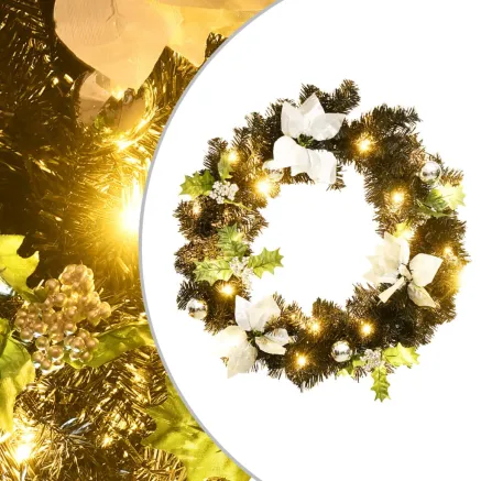 Couronne de Noël avec lumières LED Noir 60 cm PVC
