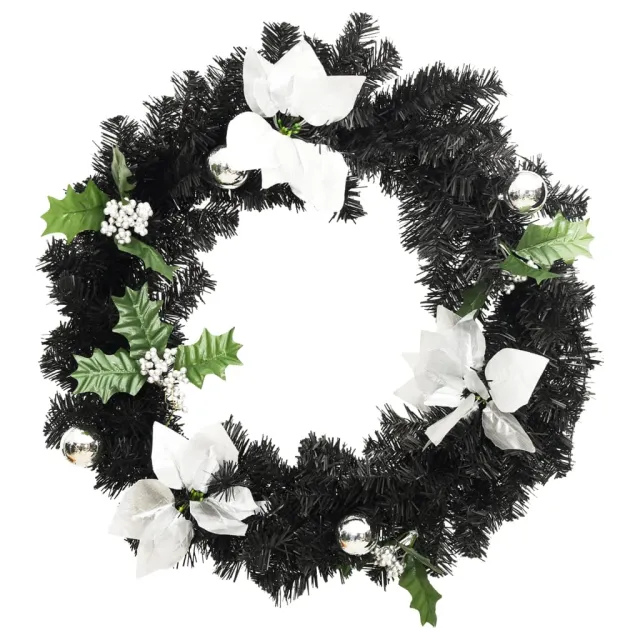 Couronne de Noël avec lumières LED Noir 60 cm PVC