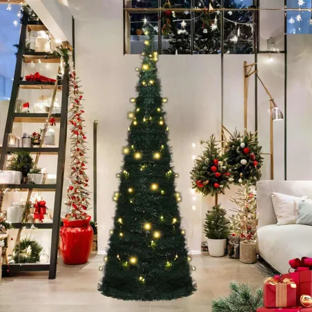 Sapin de Noël artificiel pré-éclairé avec guirlandes vert 180cm