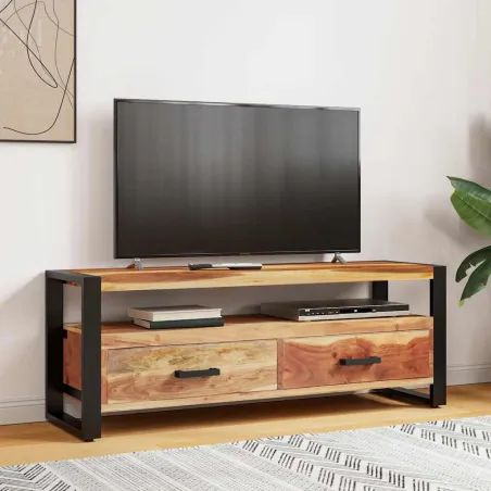 Meuble TV 120x35x45 cm Bois massif avec finition miel