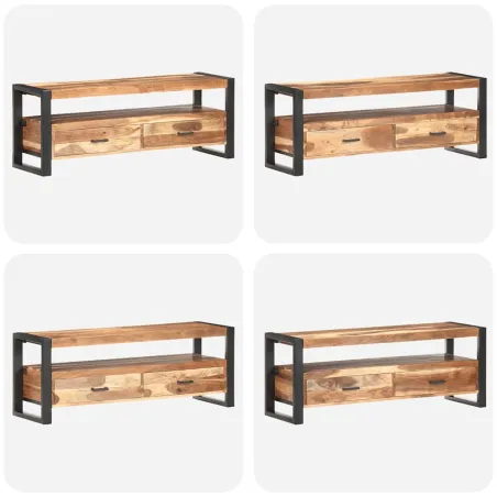 Meuble TV 120x35x45 cm Bois massif avec finition miel