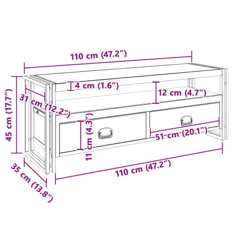 Meuble TV 120x35x45 cm Bois massif avec finition miel