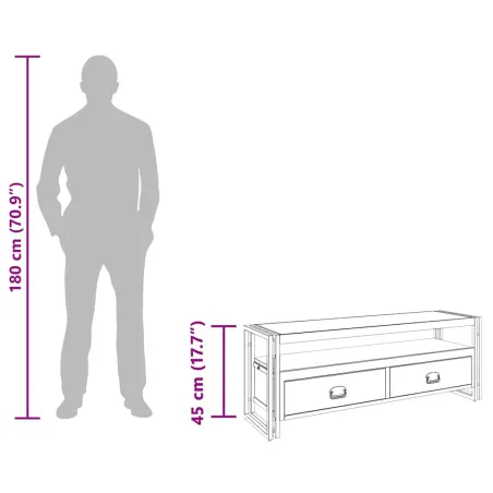 Meuble TV 120x35x45 cm Bois massif avec finition miel
