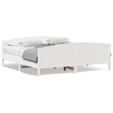 Cadre de lit sans matelas blanc 200x200 cm bois massif de pin 2