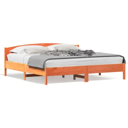 Cadre de lit sans matelas cire marron 200x200cm bois pin massif 2