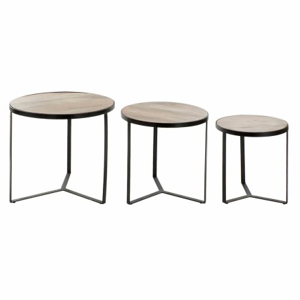 Set mit 3 Tischen DKD Home Decor Braun Schwarz Metall Kunststoff Mango