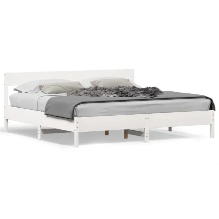 Cadre de lit sans matelas blanc 200x200 cm bois massif de pin 2