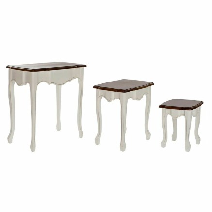 Set van 3 tafels DKD Home Decor Wit Bruin 60 x 40 x 66 cm