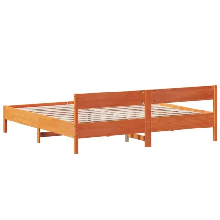 Cadre de lit sans matelas cire marron 200x200cm bois pin massif