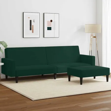 Canapé-lit à 2 places avec repose-pied vert foncé velours