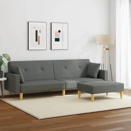 Canapé-lit à 2 places avec repose-pied gris foncé tissu