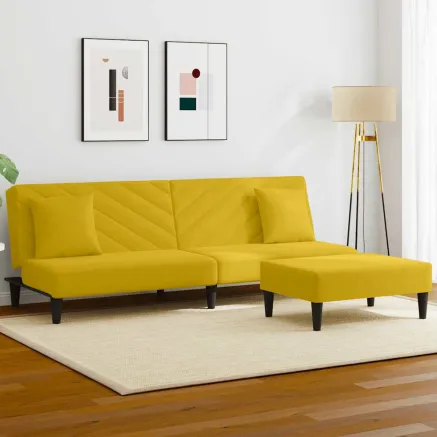 Ensemble de canapés 2 pcs avec coussins jaune velours