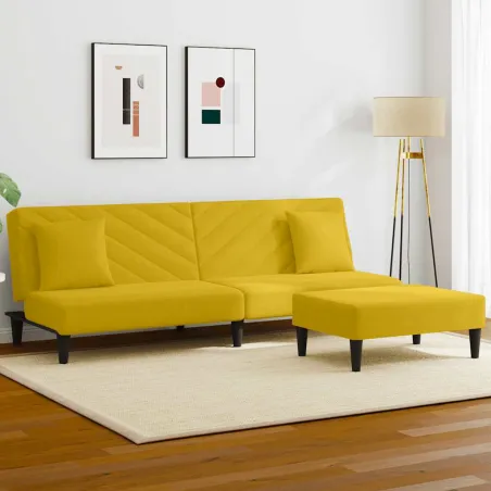 Ensemble de canapés 2 pcs avec coussins jaune velours