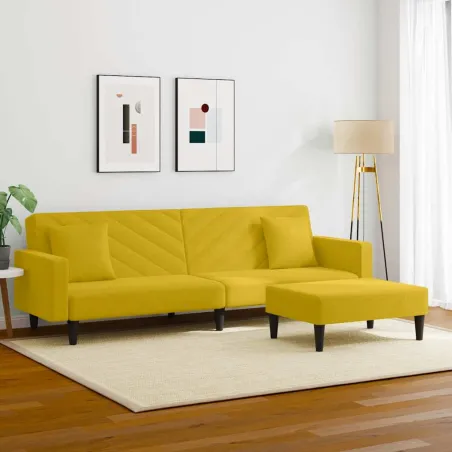 Ensemble de canapés 2 pcs avec coussins jaune velours