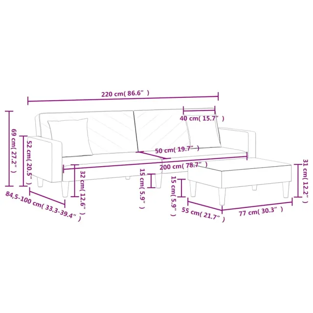 Ensemble de canapés 2 pcs avec coussins jaune velours