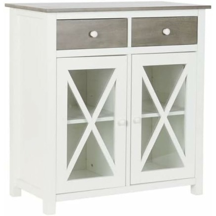 Cassettiera DKD Home Decor Bianco Grigio Cristallo Pioppo Cottage 80 x 2