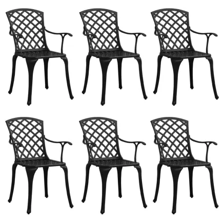 Chaises de jardin lot de 6 fonte d'aluminium noir 2