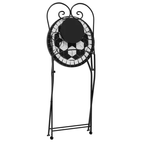 Ensemble de bistro mosaïque noir et blanc fer et céramique