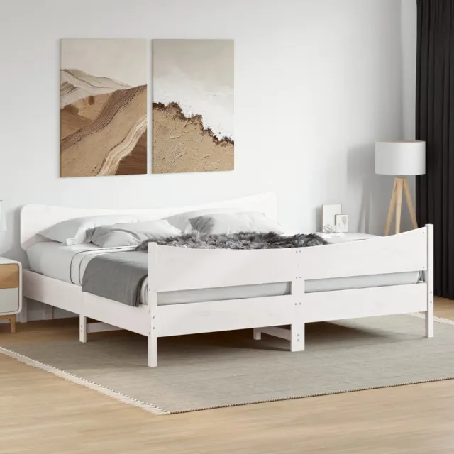 Cadre de lit sans matelas blanc 200x200 cm bois massif de pin